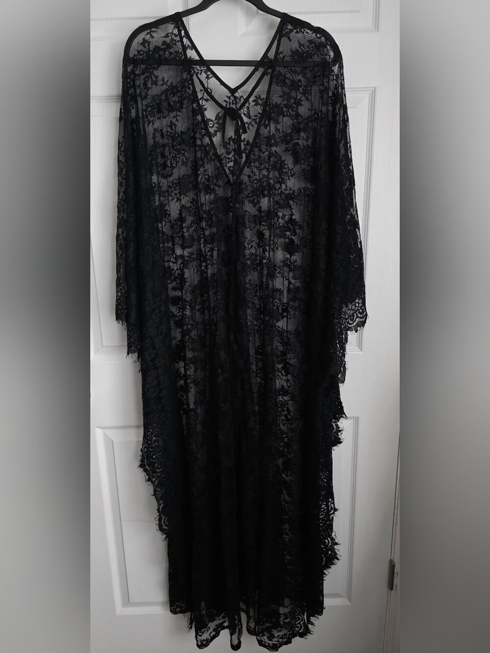 Sheer Black Floral Lace Maxi Kaftan Kimono Duster Cover Up Whimsigoth
